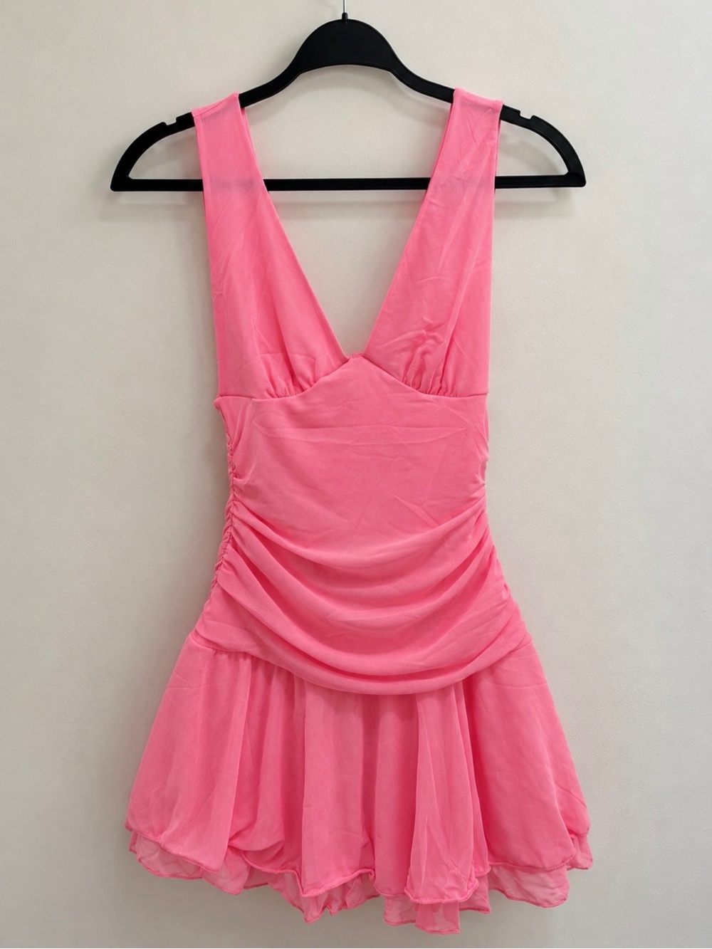 Fashion Nova Hot Pink Plunging V Ruched Skirted Chemise